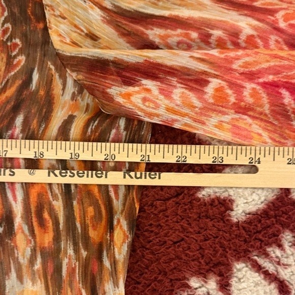 Chicos Size 2 Beaded Neck Tunic Top Blouse Sheer Ikat Print Kimono Sleeve - Picture 5 of 6